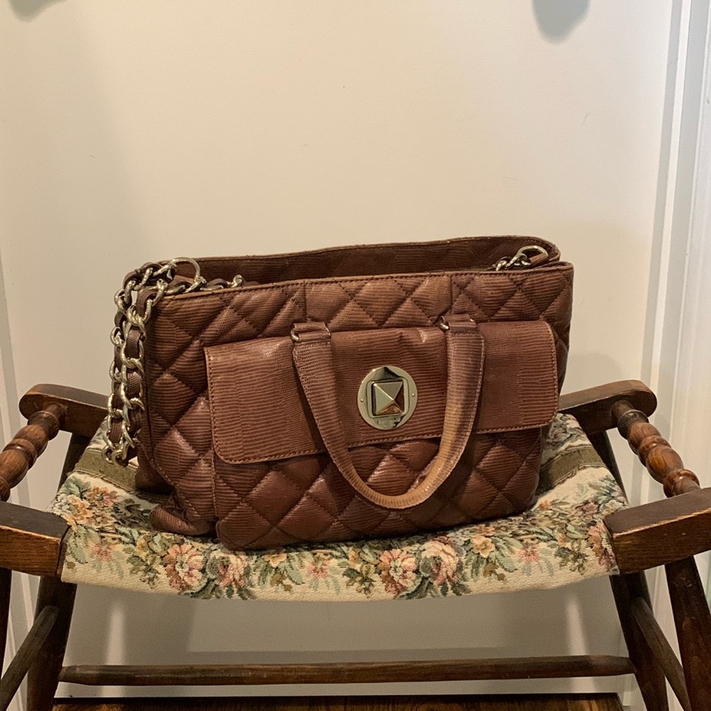 Lovely Kate Spade large taupe/cream reptile embossed quilted leather bag. VGUC.